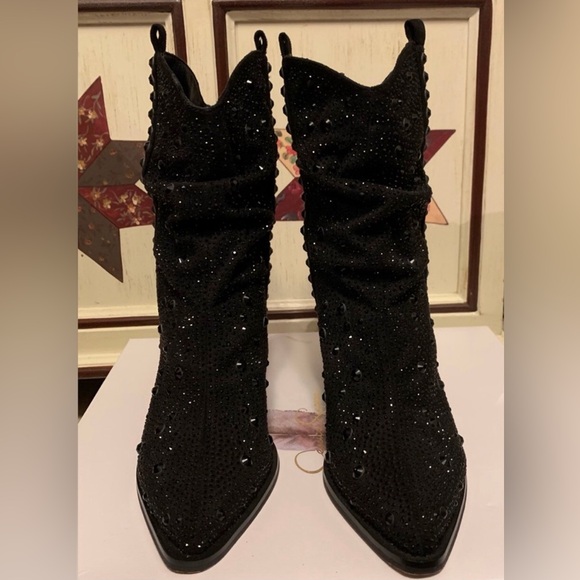 Jessica Simpson Black Studded Blingy ankle western Boots - Picture 3 of 7
